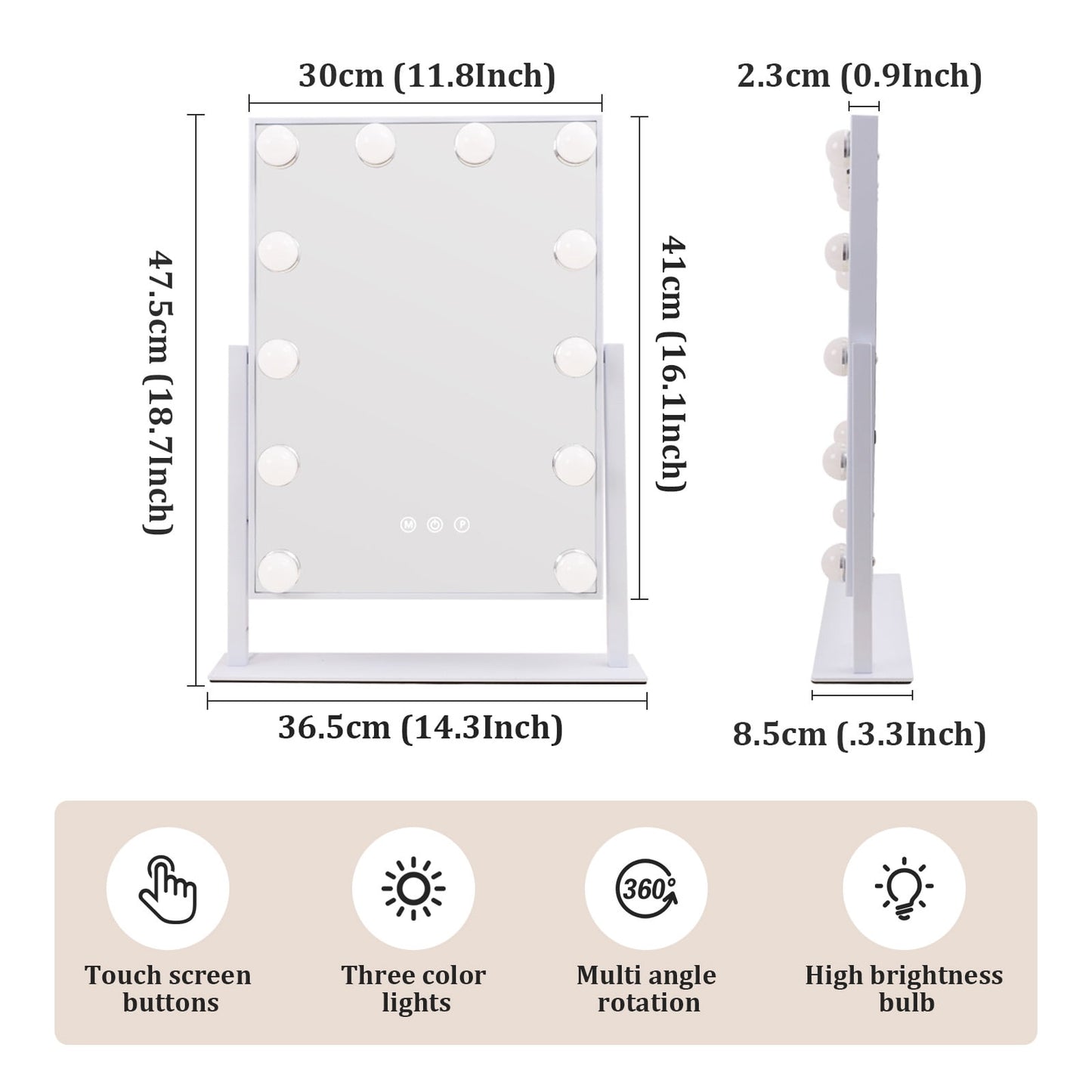 Kuose LED Makeup Mirror, with 10X Magnification Adjustable Brightness & Color Temperature, 360° Rotatable, Perfect for Makeup Artists & Home Use