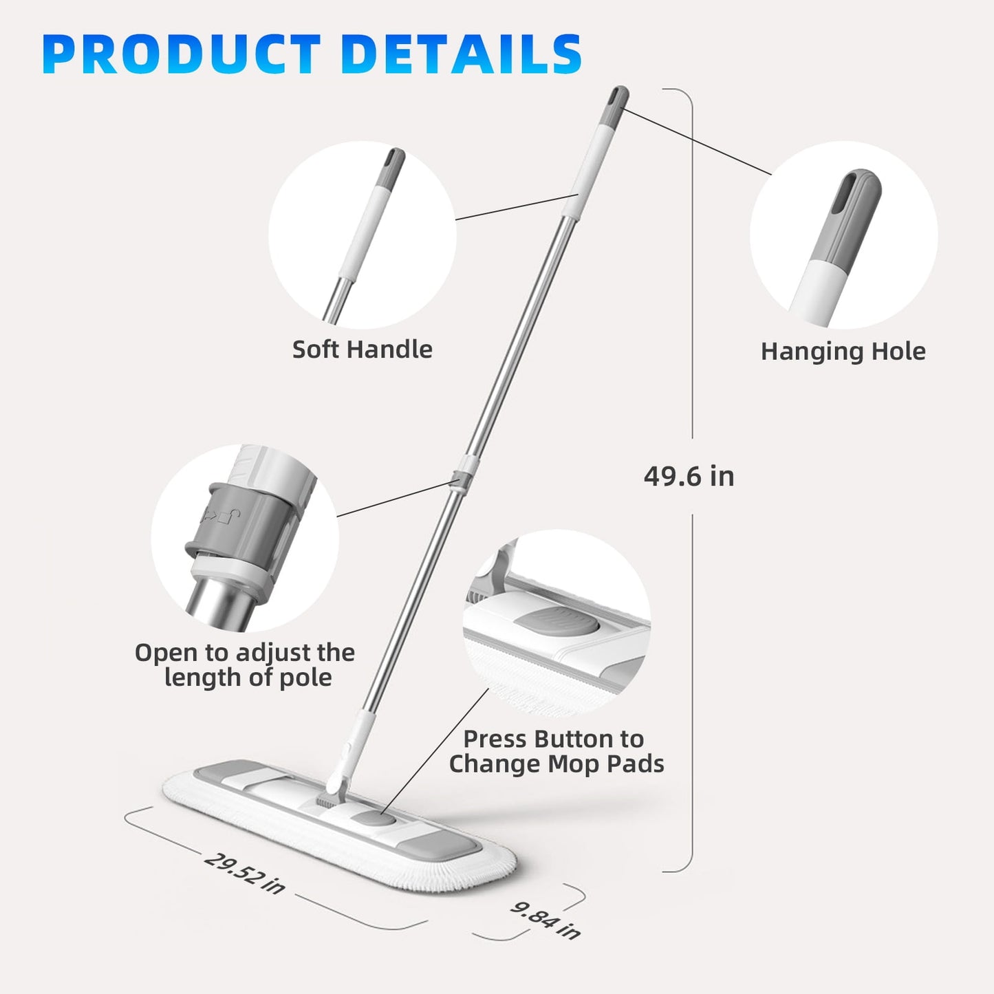 TORIO 2-in-1 Wet & Dry Mop, for Hardwood and Tile Floors Streak-Free, Quick-Drying, High Absorbency Cleaning Tool