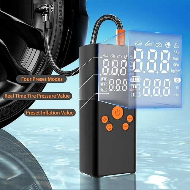 Torio Wireless Tire Inflator Portable Air Compressor, 150PSI, 4000mAh Auto Air Pump for Car Tires with Emergency Light and Rechargeable Bucket Function for Car Tires, Inflatable Toys, Balls