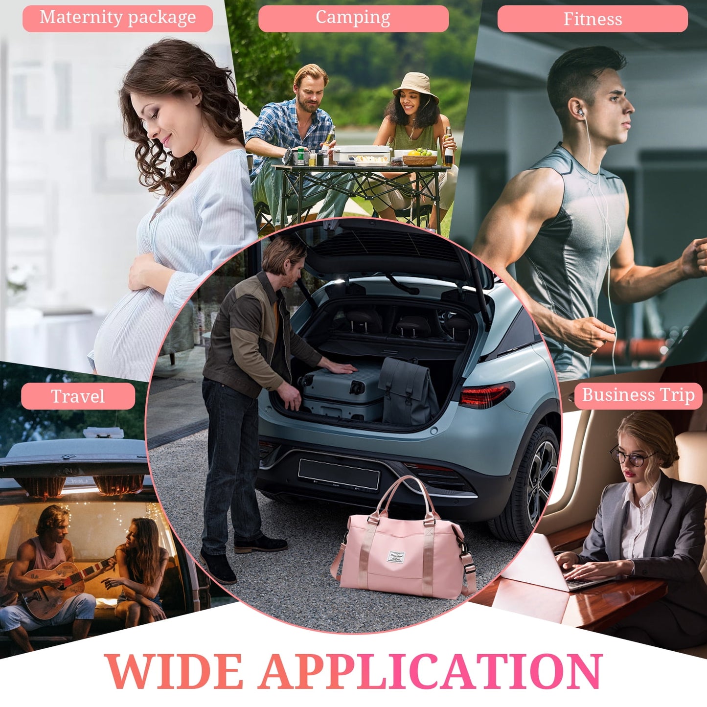 Travel Duffle Bag - Foldable Gym Bag for Women Men, Weekend Bag with Wet Pocket, Hospital Bags for Labor and Delivery, Airplane Travel Essentials for Flying(Pink)