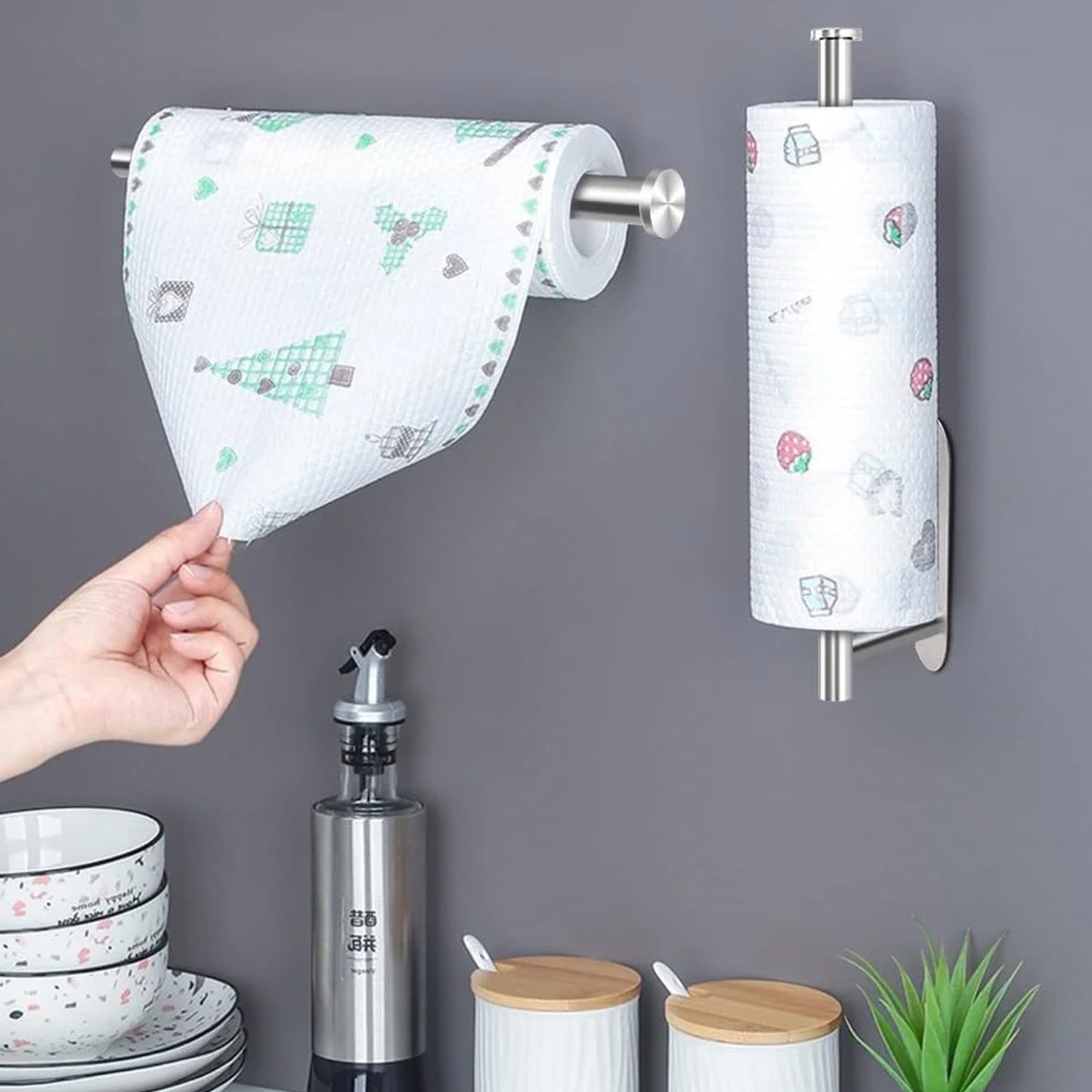 TORIO Rustproof Stainless Steel Paper Towel Holder,Self-Adhesive & Screw Mount, Modern Design for Kitchen & Bathroom