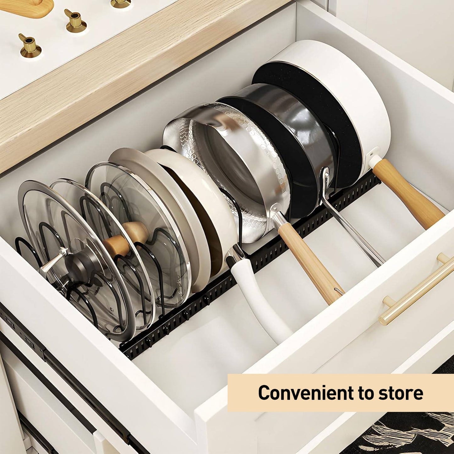 Pots and Pans Organizer,Expandable Pot Lid Holder 10 Adjustable Compartment Rack for under Cabinet