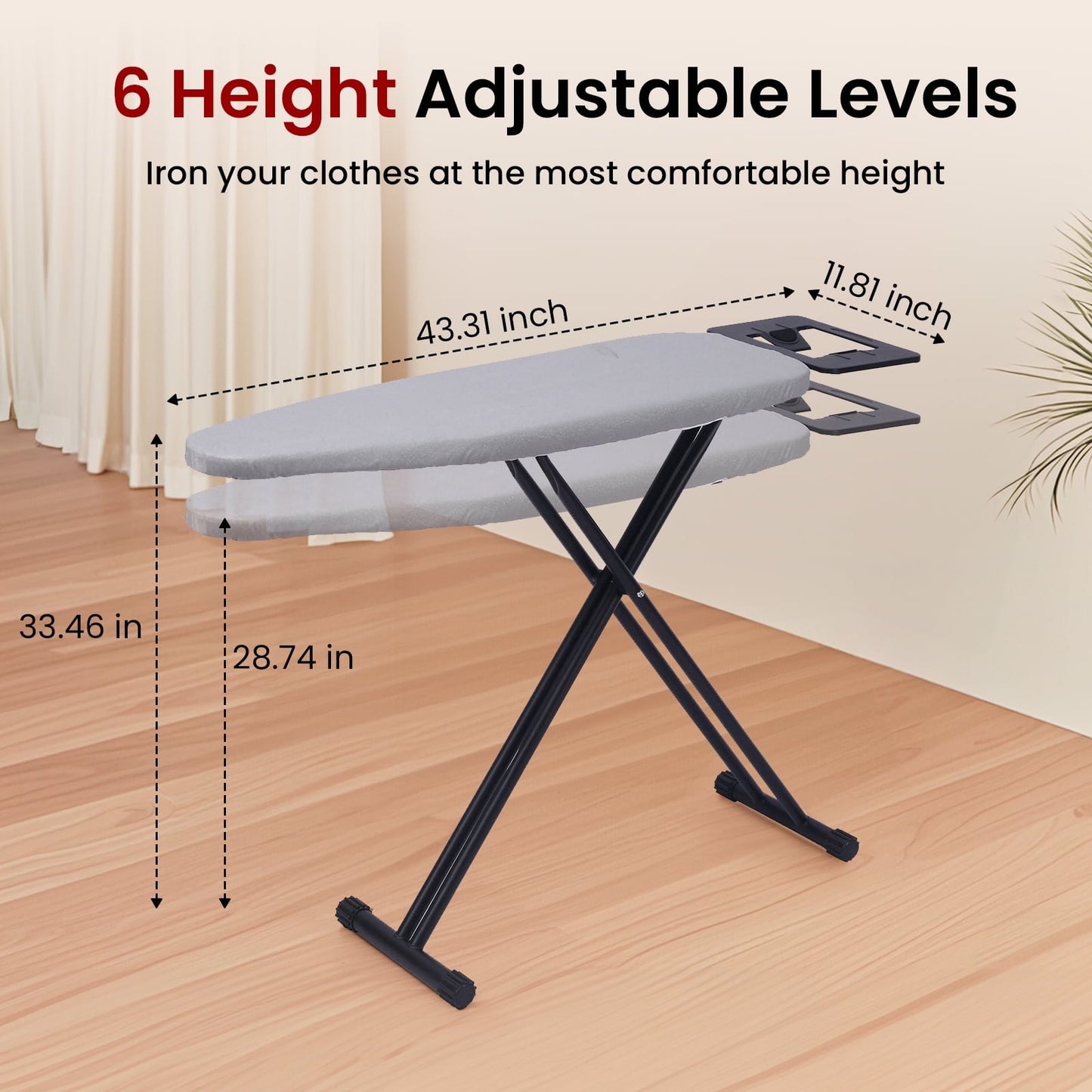 Ironing Board with 43"x 12" Replaceable Cotton Covers with Fibre Pads