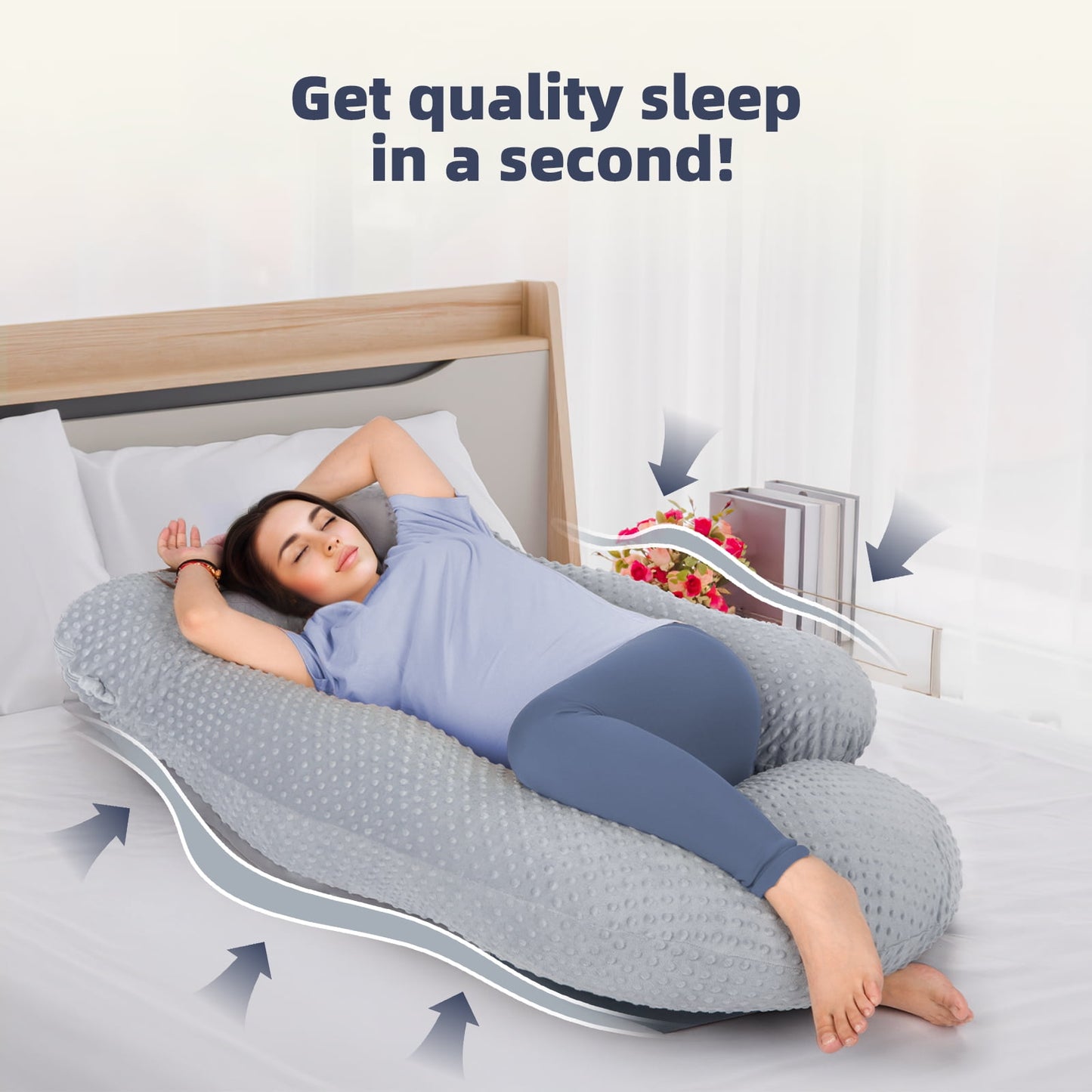 TORIO U-Shaped Pregnancy Pillow, Full Body Support for Pregnant Women, Relieves Back & Leg Pain, Perfect for Side, Stomach & Back Sleepers, Gray