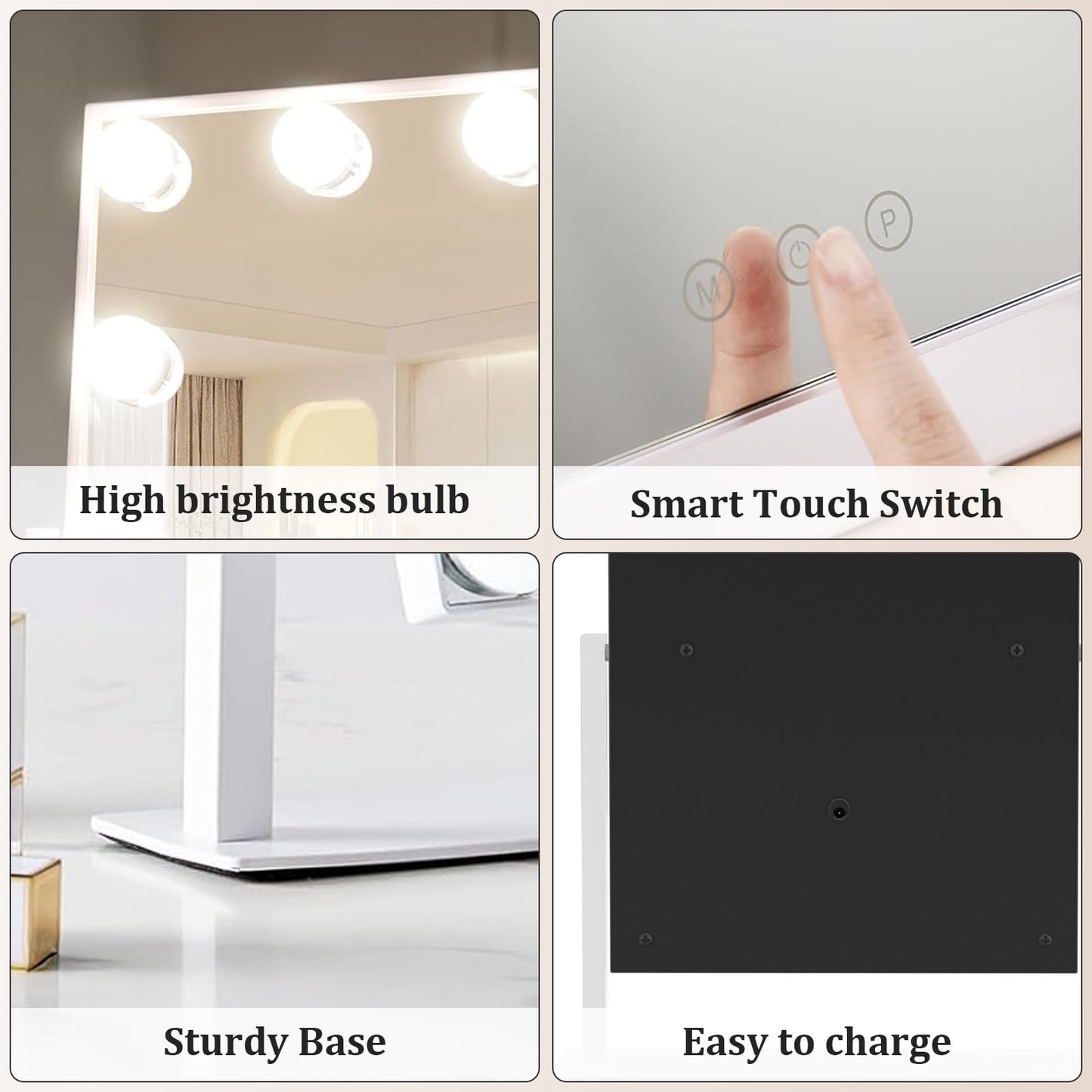 Kuose LED Makeup Mirror, with 10X Magnification Adjustable Brightness & Color Temperature, 360° Rotatable, Perfect for Makeup Artists & Home Use