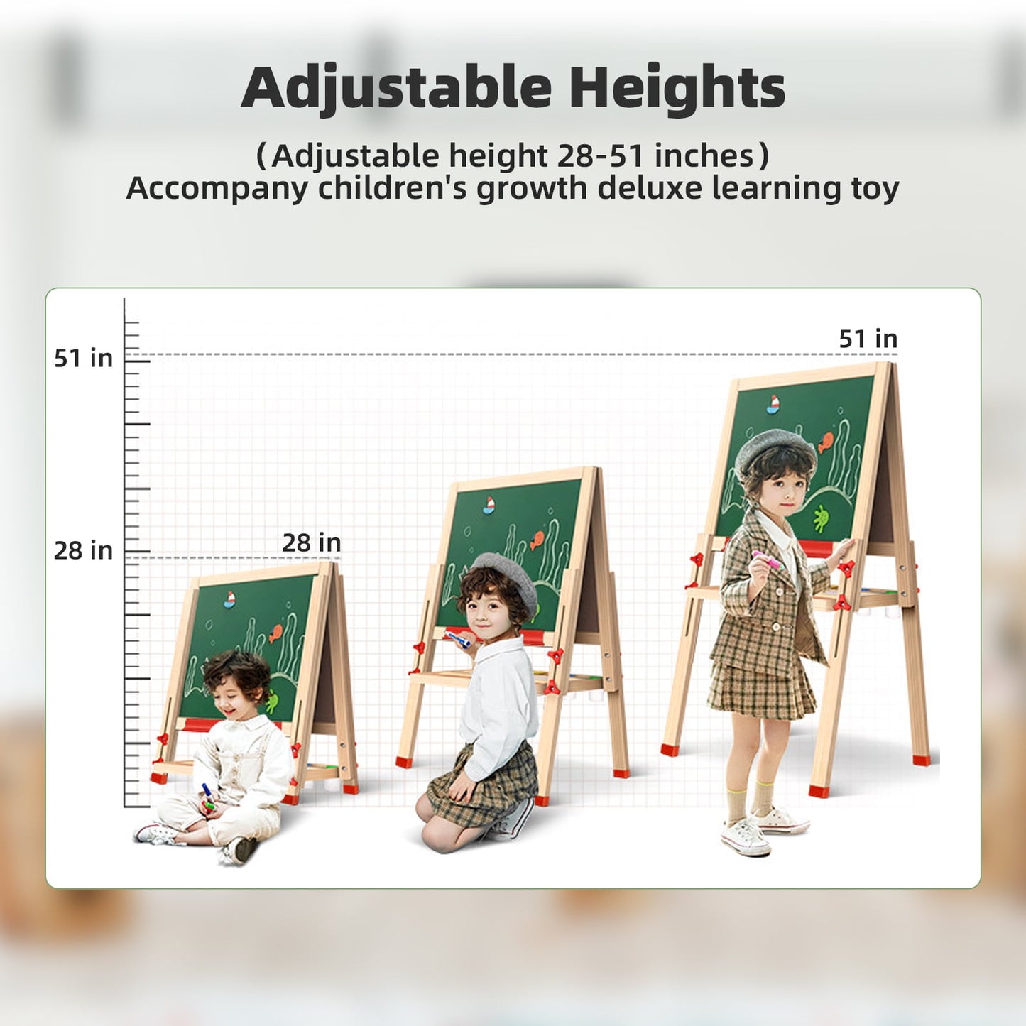 Kailwokk Art Easel for Kids, Adjustable Magnetic Double Side Wooden Drawing Toddler Easel with Deluxe Accessories for Ages 2-8