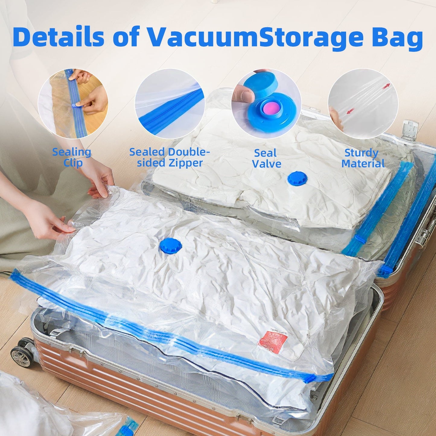 TORIO Electric Vacuum Storage Bags, 2-Layer Seal Design with Pump, Space-Saving for Clothes, Bedding, and Travel