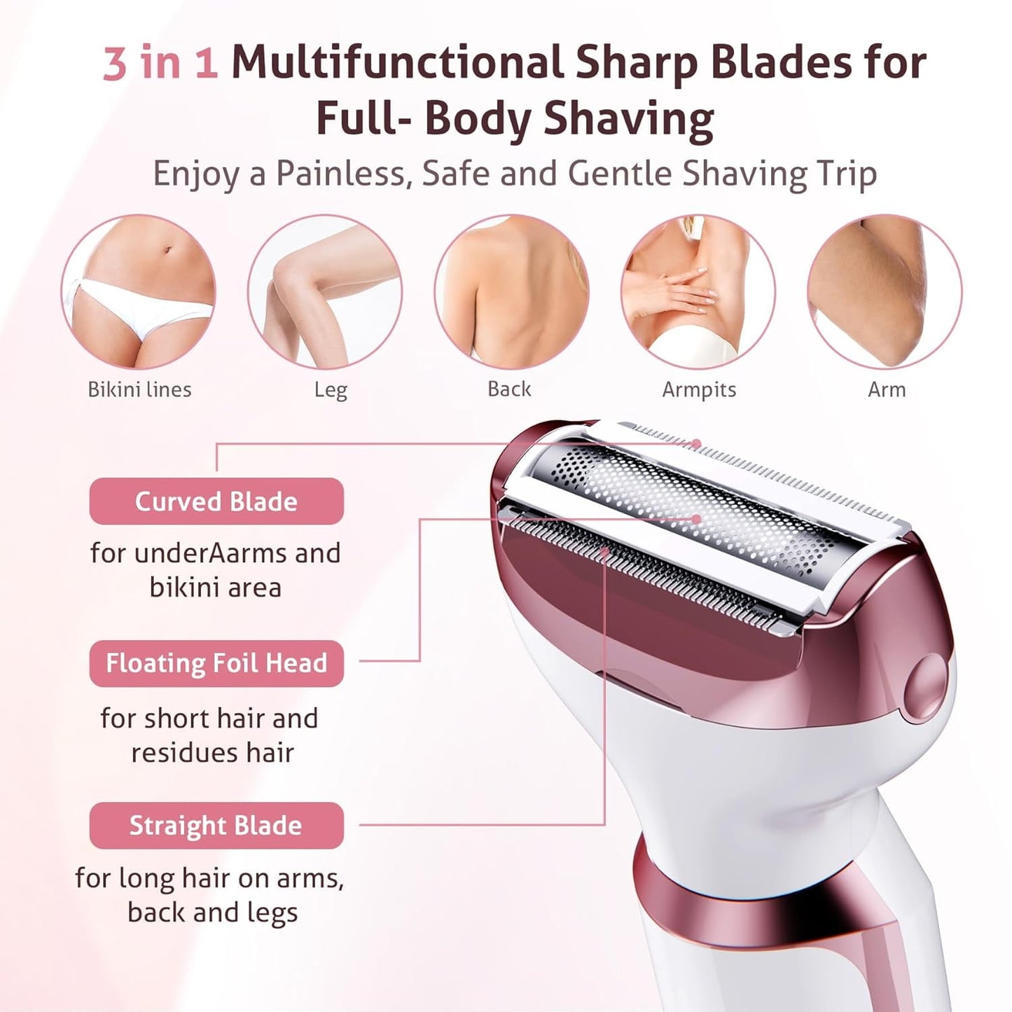 Electric Razors for Women, Hair Trimmer for Women Pubic Hair, Legs, Arm, Underarm, Bikini, Face Shaver, Rechargeable Hair Removal Epilators