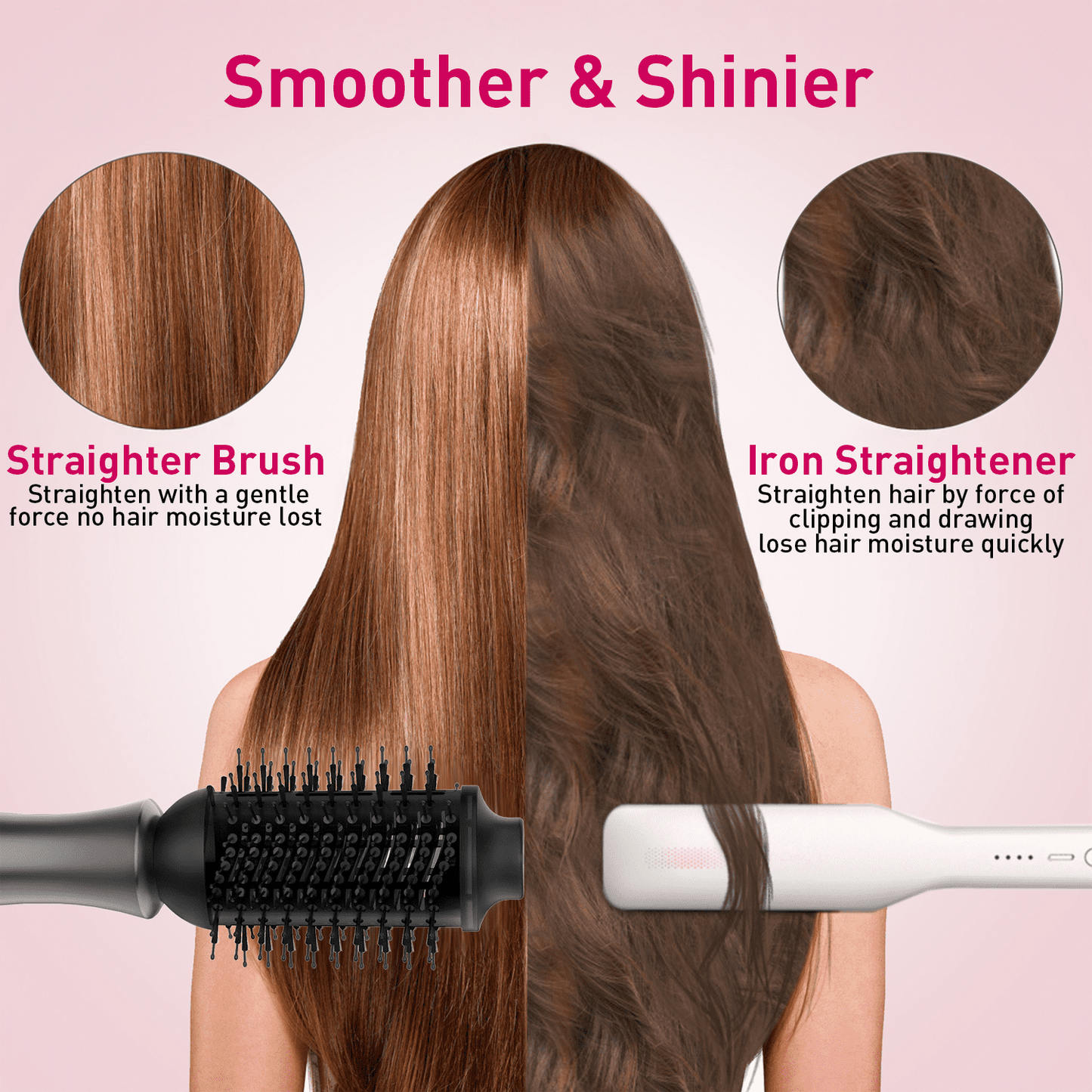 Hair Dryer Brush,4 in 1 Ceramic Oval Barrel Straightener,Hot Air Brush for All Hair Types