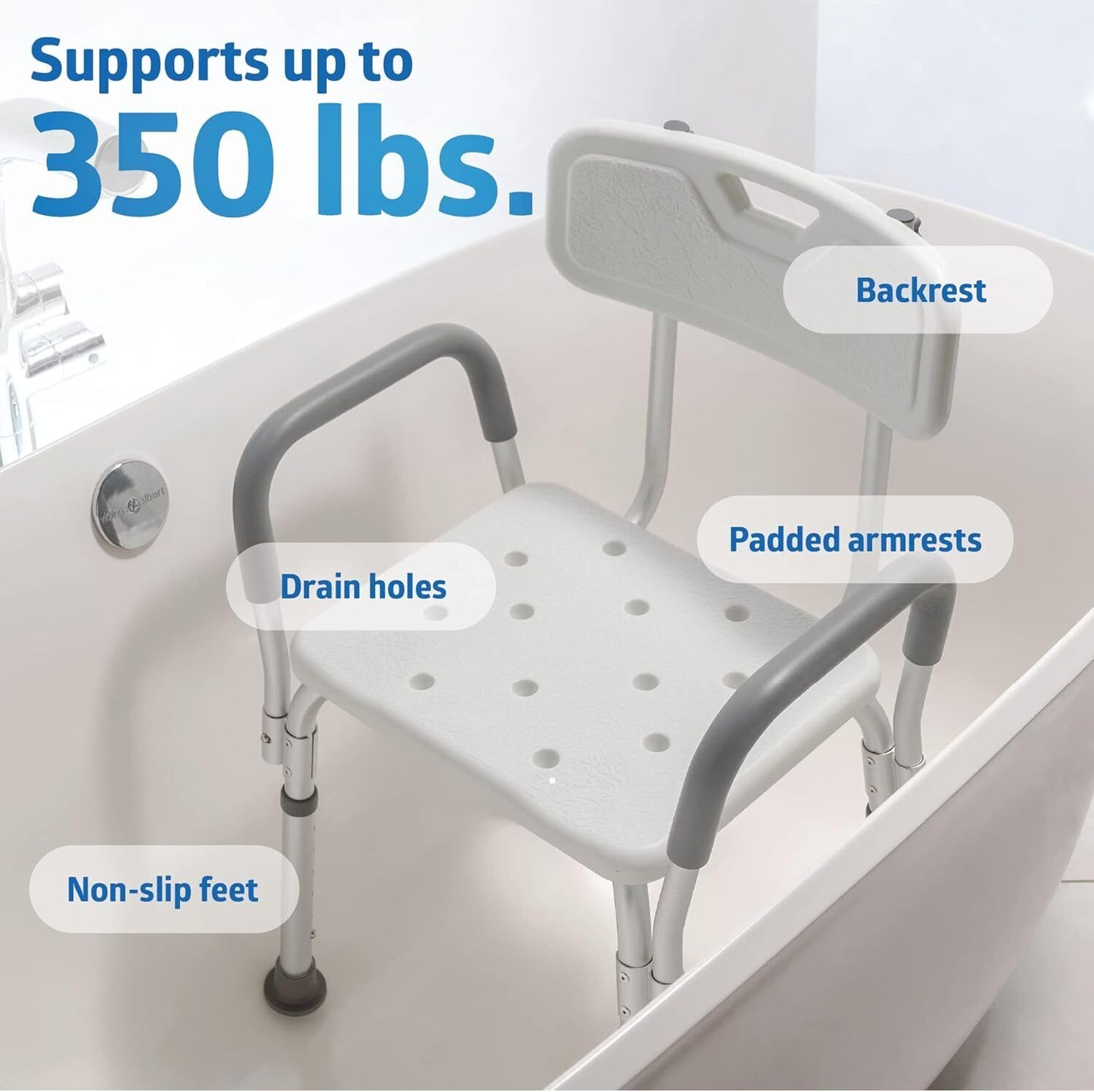 Shower Chair with Arms for Tub,Sturdy Aluminum Alloy Bath Chair