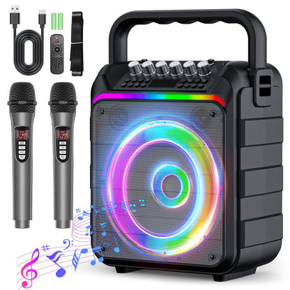 Karaoke Machine for Adults Kids - Portable Wireless Bluetooth Speaker with 2 Wireless Microphones, Supports for TWS, USB, FM, AUX in, TF Card, for Party, Meeting