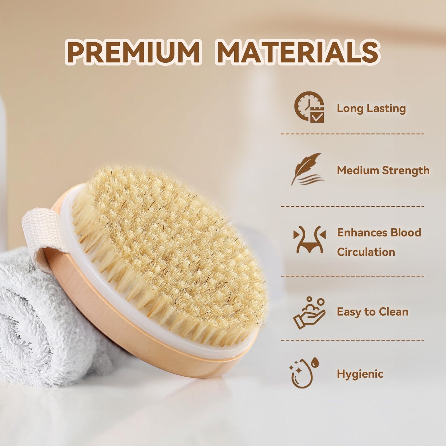 2 Pack Dry Body Brush,Natural Bristle Exfoliating Brush for Dry Skin,Improve Circulation,Lymphatic Drainage,Cellulite
