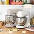 Stand Mixer, 12 Speed, 5.5 Quart Stainless Steel Bowl, Chef’s Whisk, Mixing Paddle, Dough Hook, Splash Guard w/ Pour Spout, White Linen, SM-50, Manual