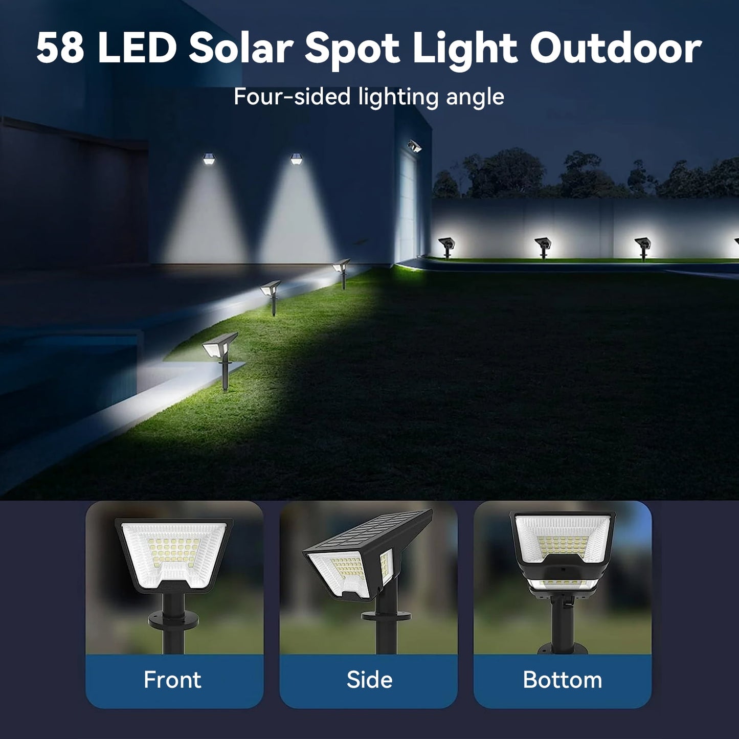 Solar Lights Outdoor - 4Pack 58LED Solar Spot Lights 4 Sided Lighting Wall Lights for Yard Porch Garden Decor