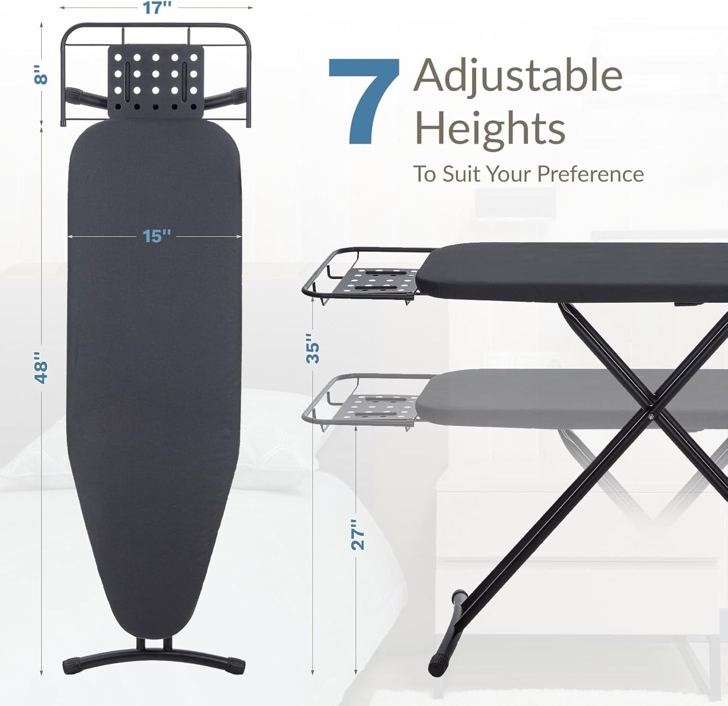 Ironing Board with Iron Rest,Heavy Duty Full Size Iron Board, Sturdy Wide Ironing Boards with Thick Padding Cover, Height-Adjustable, Stable Iron Stand