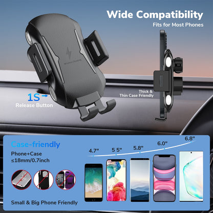 ETEPEHI Car Mount Charger: 15W Wireless Car Charger for iPhone 16/15/14/13/12, Fast Charging Phone Holder Mount