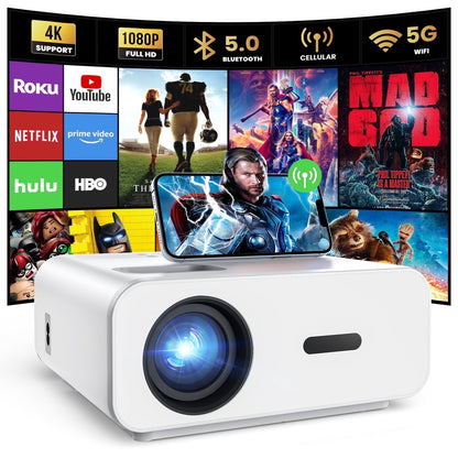 Projector with Wifi and Bluetooth, 4K Support 1080P Mini Projector , Video Projector for Home Theater , 12000LM Portable Outdoor Movie Projector 5G/2.4G