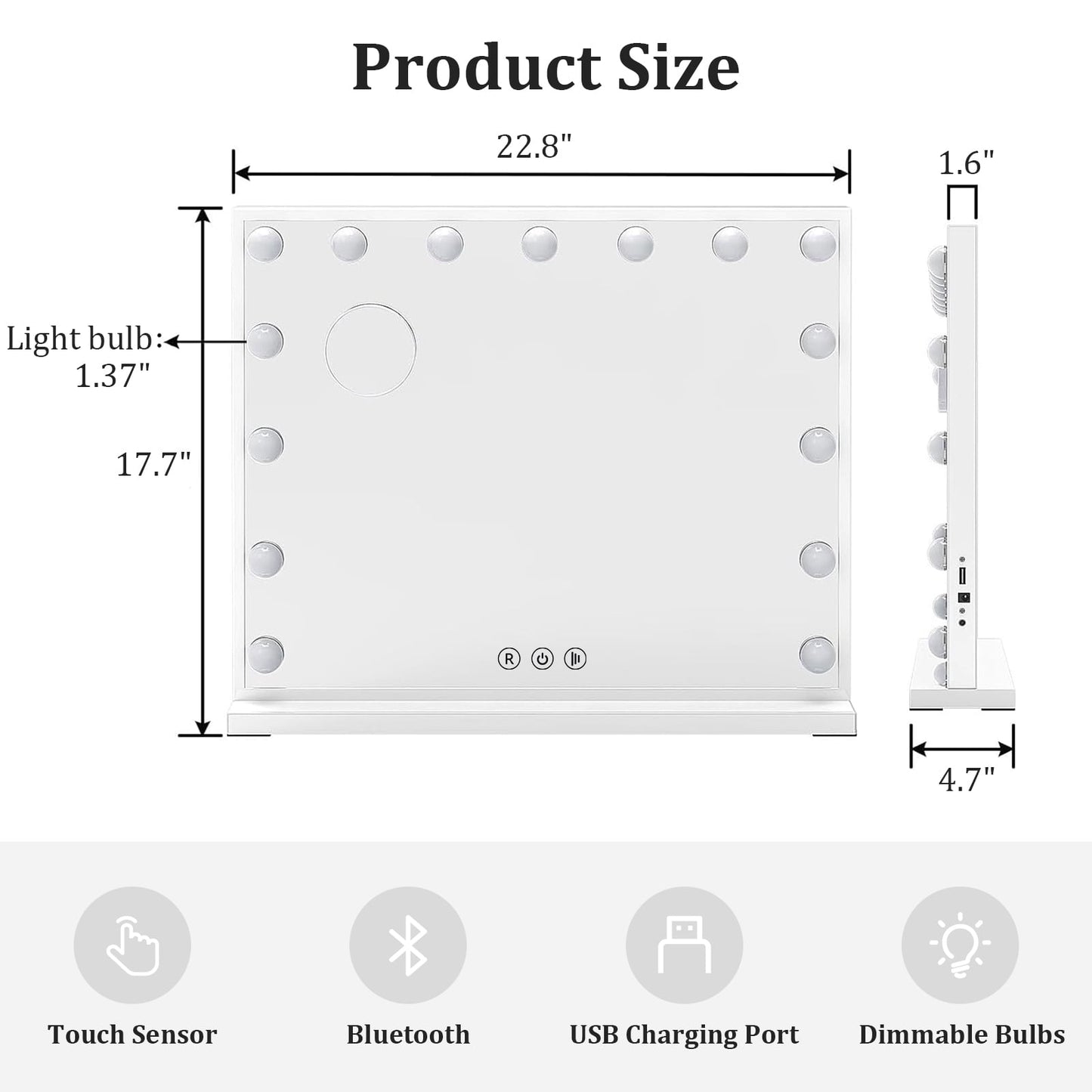 KOUSE Bluetooth Audio Makeup Mirror with LED Light - 3 Color Modes, Smart Touch Control and USB Charging Port - Desktop Makeup Mirror