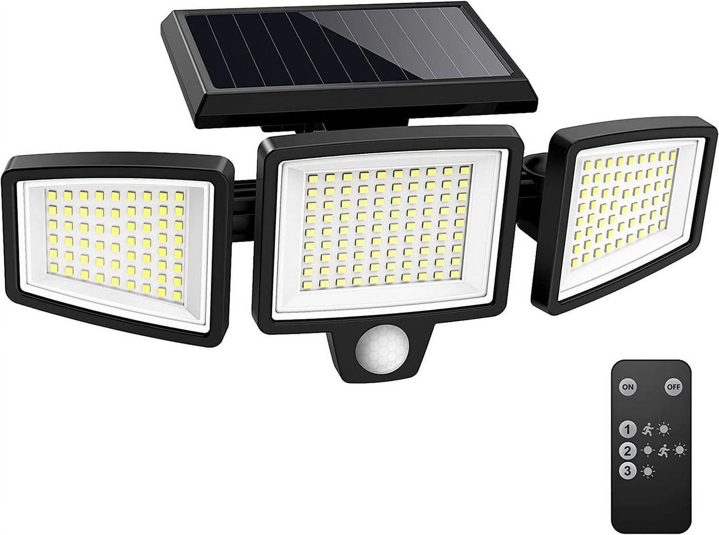 220 LEDsMotion SensorSolar Outdoor Lights with 3000 LumensRemote Control3 ModesWide Angle Beam