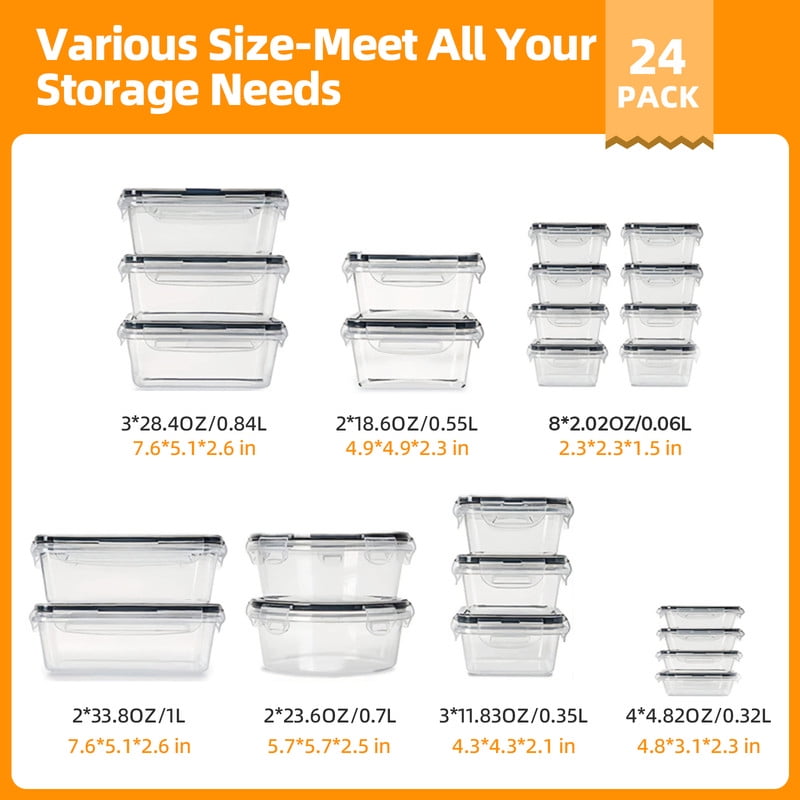ATUPEN 50 Pcs Food Storage Containers with Lids, Meal Prep Plastic Container Pantry & Kitchen Organization(24 Containers + 24 Lids)