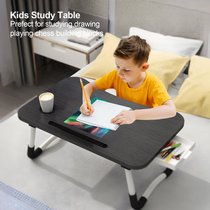 Foldable Lap Desk, 23.6 Inch Portable Wood Laptop Desk for Bed Sofa Reading Writing Eating Watching, Black