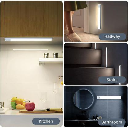Absoke 44 LED Under Cabinet Lights, 2Pack USB Rechargeable Magnetic Closet Motion Sensor Lighting for Wardrobe Kitchen Stairs