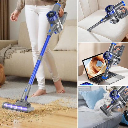 Cordless Vacuum Cleaner, 550W/48kPa Stick Vacuum with Intelligent Display, Vacuum Cleaner with Anti-Tangle Brush and 60 Mins Runtime