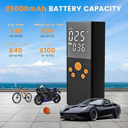 Torio Wireless Tire Inflator Portable Air Compressor, 150PSI, 4000mAh Auto Air Pump for Car Tires with Emergency Light and Rechargeable Bucket Function for Car Tires, Inflatable Toys, Balls