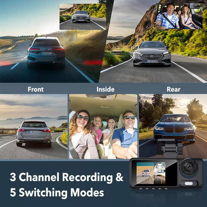 170¡ã FHD Dash Camera 3 Channel Dash Cam Front and Rear with Free 64GB SD Card