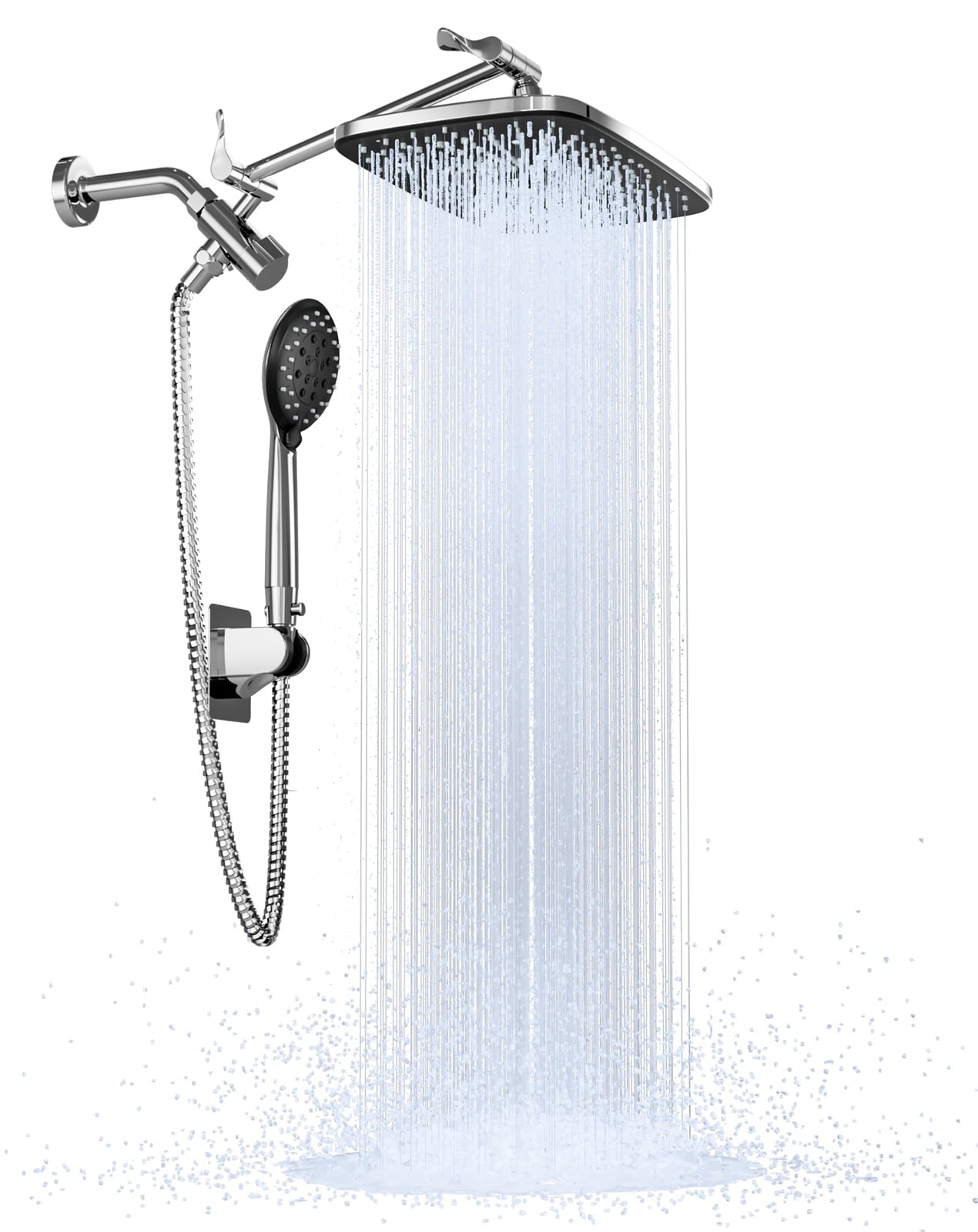 12 Inch High Pressure Rain Shower Head Combo with Adjustable Extension Arm - Wide Rainfall & 5 Spray Handheld Showerhead