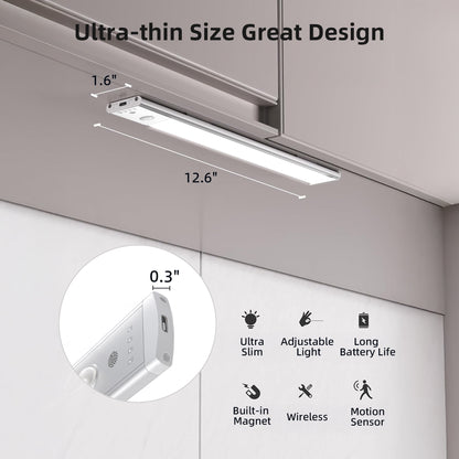 Absoke 44 LED Under Cabinet Lights, 2Pack USB Rechargeable Magnetic Closet Motion Sensor Lighting for Wardrobe Kitchen Stairs