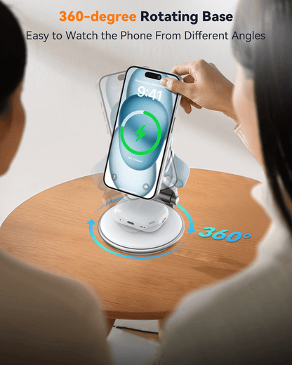 Mag-Safe Wireless Charger for iPhone: 3 in 1 Foldable Charger Station for iPhone 15/15 Pro/15 Plus/15 Pro Max/14/13/12 Series, Fast Charging for iWatch Ultra/ AirPods(White)