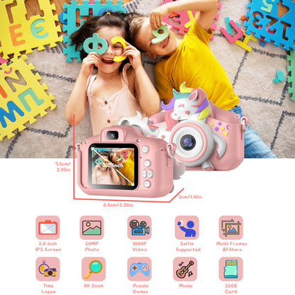 Kids Camera with 32GB SD Card and Silicone Cover, Toy Camera for Girls and Boys 3-12 Years Best Birthday Gifts (Pink)