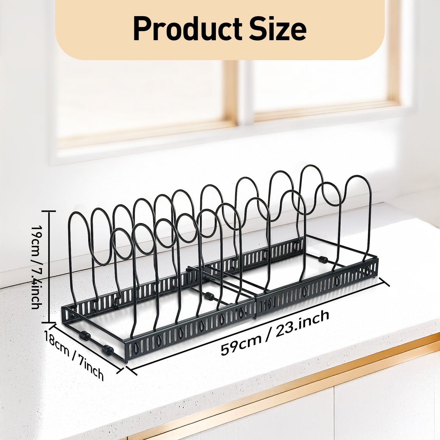 Pots and Pans Organizer,Expandable Pot Lid Holder 10 Adjustable Compartment Rack for under Cabinet