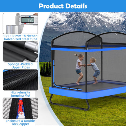IJIL 6FT Kids Trampoline Outdoor with Swing,Rectangle Indoor Trampoline for Kids Toddlers Baby Outdoor Games,Blue