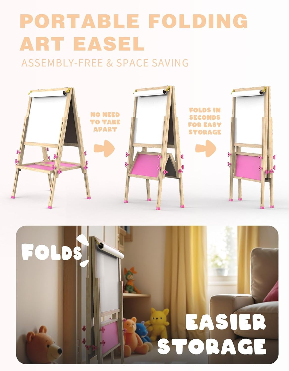 Art Easel for Kids Easel Toddler Art Easel Kids Easel with Paper roll Toddler Art Easel for Kids Dry Erase Board Art Easel for Kids Ages 4-8 Kids Easel for Painting Easel Wooden Whiteboard