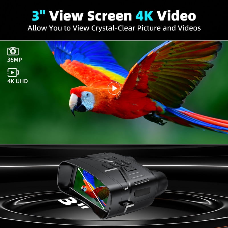 Night Vision Goggles - 4K Binoculars 5000mAh Battery, 32GB TF Card 3" HD Screen for Camping Security, Black