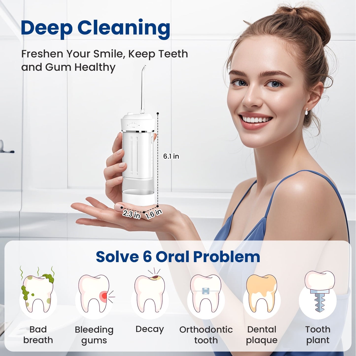 Portable Water Flosser for Teeth: Oral Irrigator Water Teeth Cleaner Pick with 5 Modes, Rechargeable 5 Jet Tips Floss Picks for Home Travel,White