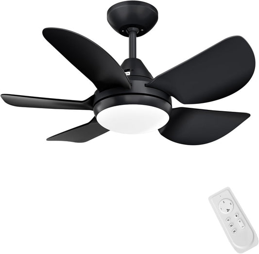 Ceiling Fans with Lights, 15.7in Black Flush Mount Fandelier Ceiling Fan with Light and Remote, 3000k-6000k Dimmable Modern Smart Bladeless Low Profile Ceiling Fan with Light for Bedroom