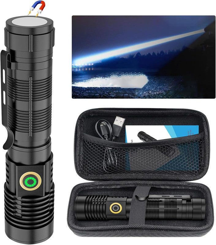 Tactical Flashlight Rechargeable, Waterproof Flashlight, Super Bright LED, Zoomable, Pocket-Size Small LED Flashlight for Hiking, Camping, Emergency