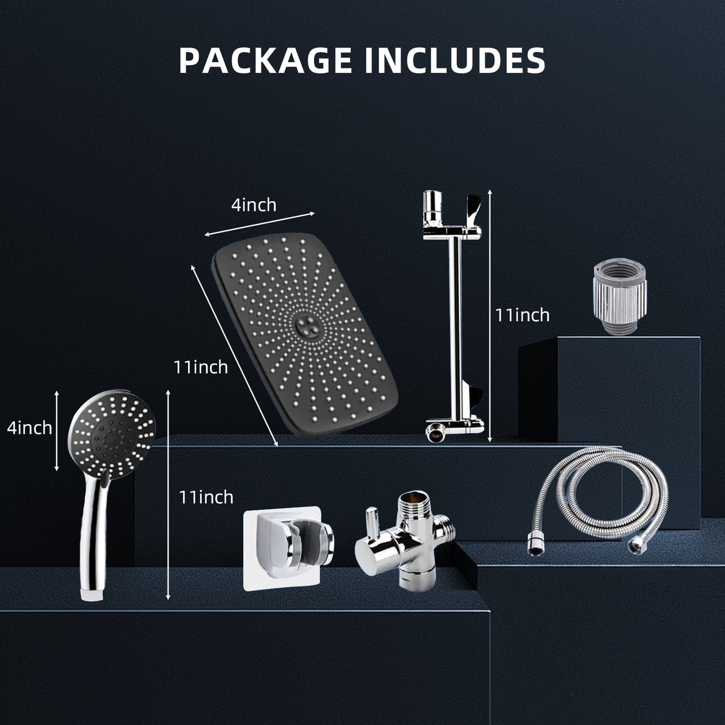 IJIL 12" Rain Shower Head, Handheld Spray Combo 6 Settings Adjustable High Pressure Dual Showerhead Silver Chrome