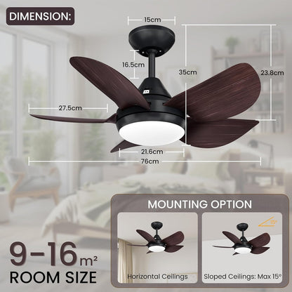 Ceiling Fans with Lights 22 inch Quiet Ceiling Fan Large Airflow Remote Control 3 Color Temperature for Bedroom Kitchen Dining Room Patio