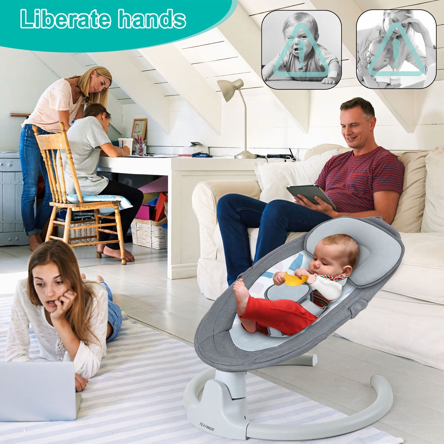 Baby Swing for Infants - APP Remote Bluetooth Control 10 Lullabies 5 Speed Settings USB Plug (Gray)