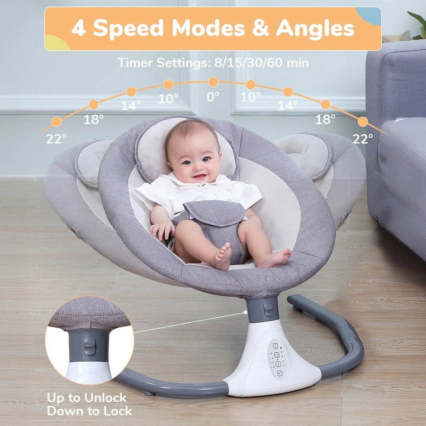Kailwokk Electric Baby Swing for Infants, Portable Infant Swing with App Remote Bluetooth Control, 4 Sway Speeds, 12 Lullabies(Gray)