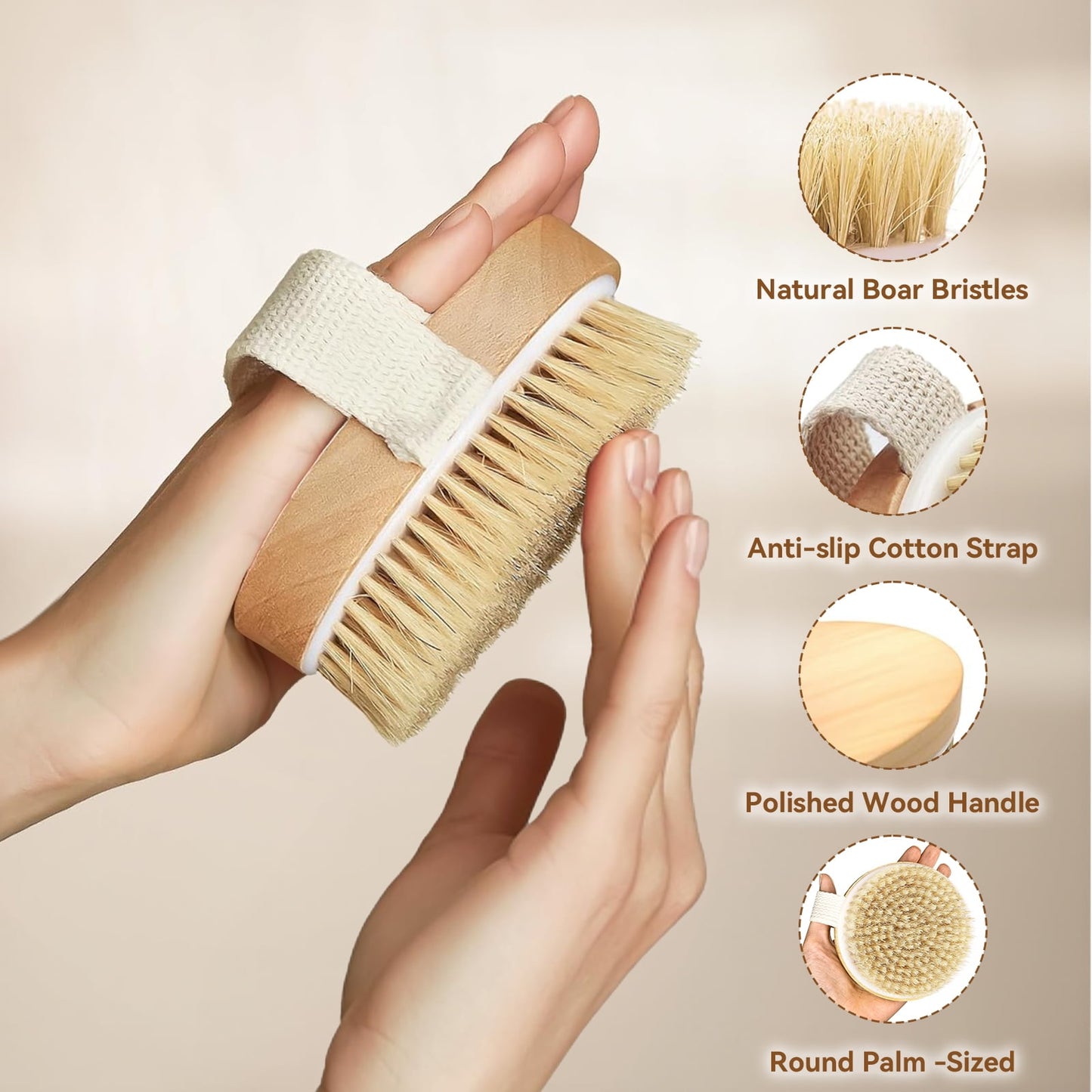 2 Pack Dry Body Brush,Natural Bristle Exfoliating Brush for Dry Skin,Improve Circulation,Lymphatic Drainage,Cellulite