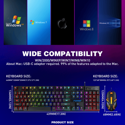 Wired Mechanical Gaming Keyboard - Portable RGB Backlit 104 Keys Mini Wired Office Keyboard with Mouse Combo