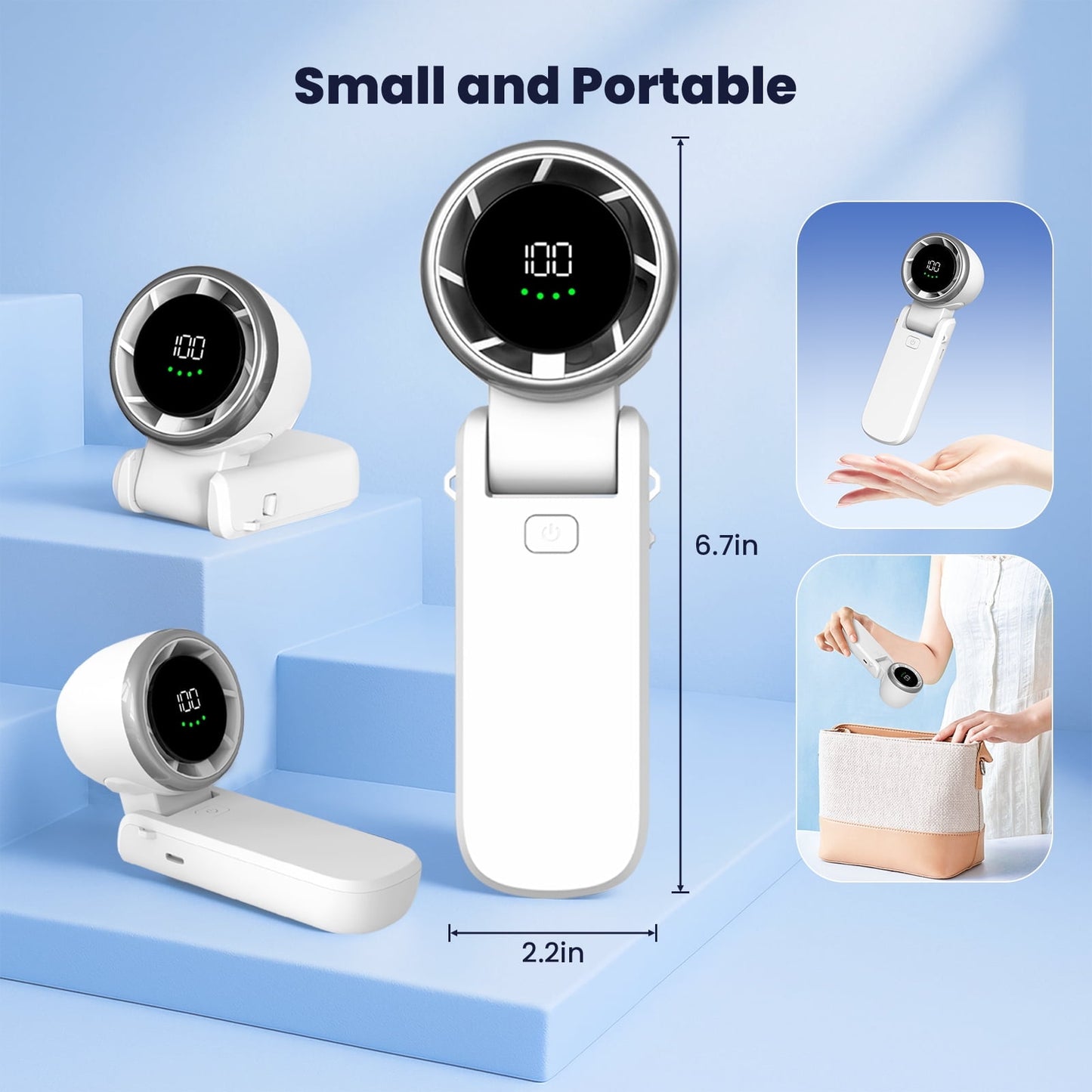 Portable Fan, Mini Handheld Fan with 100 Speeds Air Turbo Personal Fan for Indoor Outdoor Travel