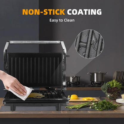 Kailwokk Panini Press Grill,Non-Stick Coated Plates Sandwich Maker,2 Slice Stainless Steel Electric Indoor Grill Opens 180¡ã to Fit Any Thickness Sandwich,Burgers,Steak