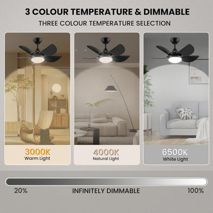 Ceiling Fans with Lights, 15.7in Black Flush Mount Fandelier Ceiling Fan with Light and Remote, 3000k-6000k Dimmable Modern Smart Bladeless Low Profile Ceiling Fan with Light for Bedroom