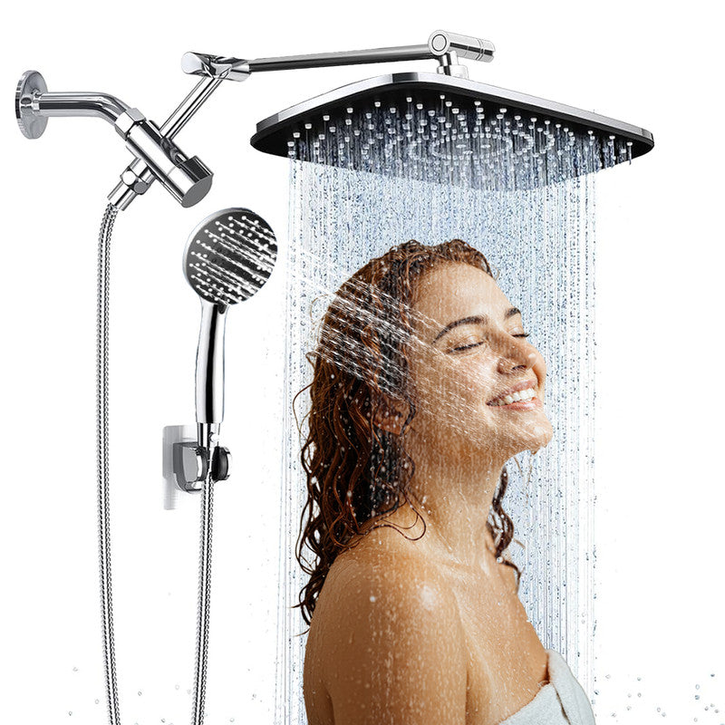 IJIL 12" Rain Shower Head, Handheld Spray Combo 6 Settings Adjustable High Pressure Dual Showerhead Silver Chrome